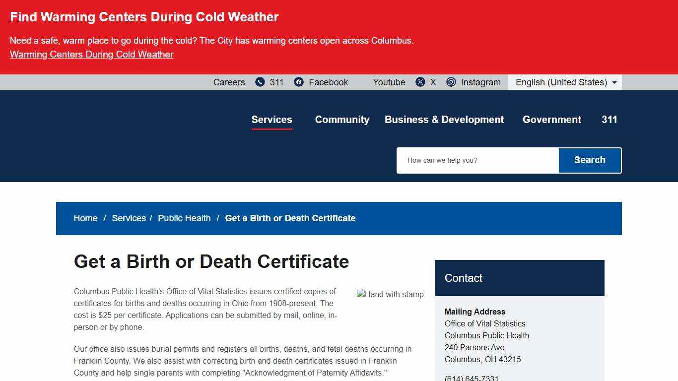 Get a Birth or Death Certificate - City of Columbus, Ohio