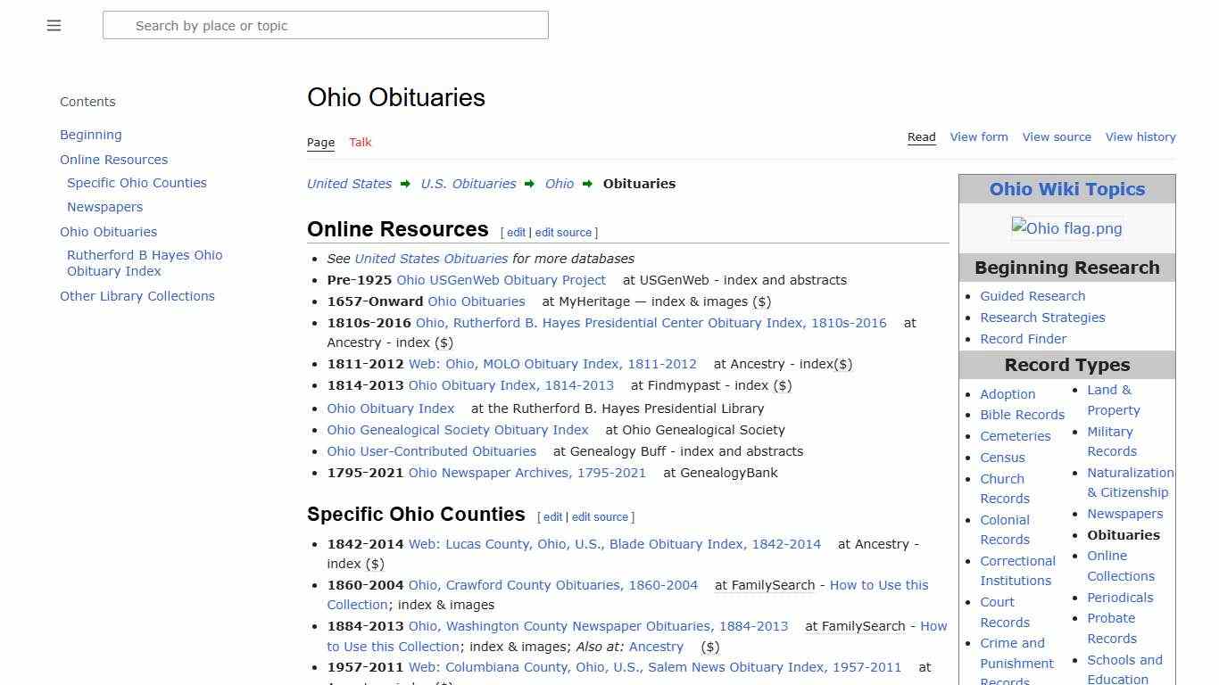 Ohio Obituaries • FamilySearch